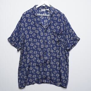 Vintage Cezar Blue Turtle Print Button‎ Up Short Sleeve Shirt L